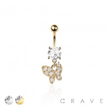 316L SURGICAL STEEL MULTI CZ BUTTERFLY DANGLE BELLY BUTTON NAVEL RING 